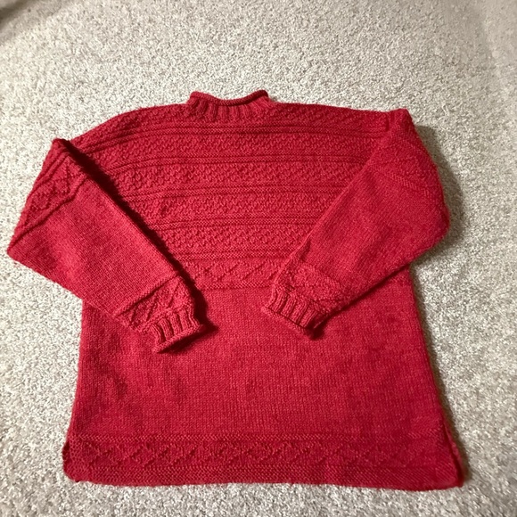 Guernsey Red ang Chunky Knit Red Roll Neck Sweater Inspired Cable & Texture Knit - Picture 9 of 9